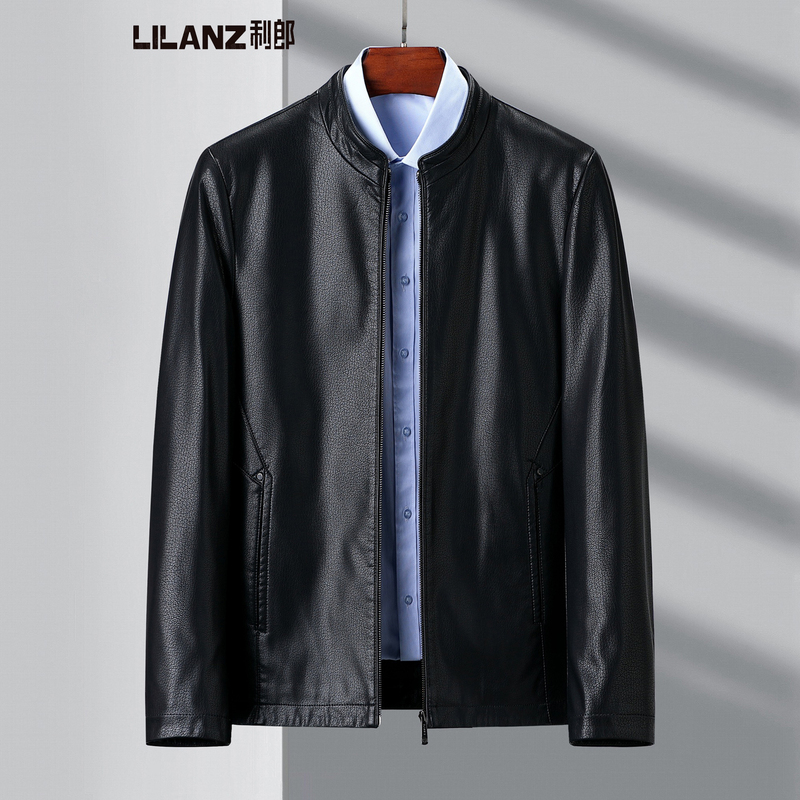 26 Spring and Autumn New Style Lilang Leather Jacket Genuine Sheepskin Stand Collar Middle-Aged Dad's Leather Jacket Coat