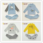 Hàn Quốc chính hãng nhỏ đồ lót trẻ em bộ quần áo cotton mùa thu tất cả in gấu hạnh phúc dịch vụ nhà cậu bé mới