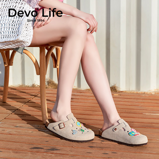 Devo/'s Wo cork slippers half pack casual fashion cute half slippers toe clogs women's 22002