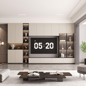 Light luxury living room tv cabinet integrated background wall