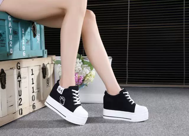 Giày vải đế thấp 2017 nữ mùa hè Học sinh Hàn Quốc tăng giày nữ Giày đế mềm màu trắng đế dày muffin