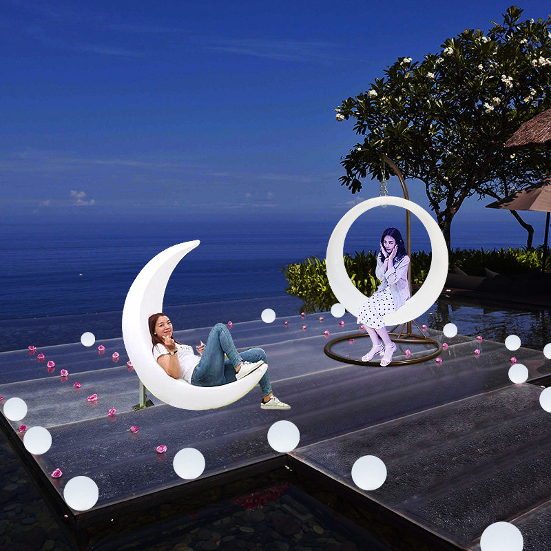 LED outdoor glow swing net red ins homestay outdoor crescent rocking chair solar courtyard multi-person moon hanging chair