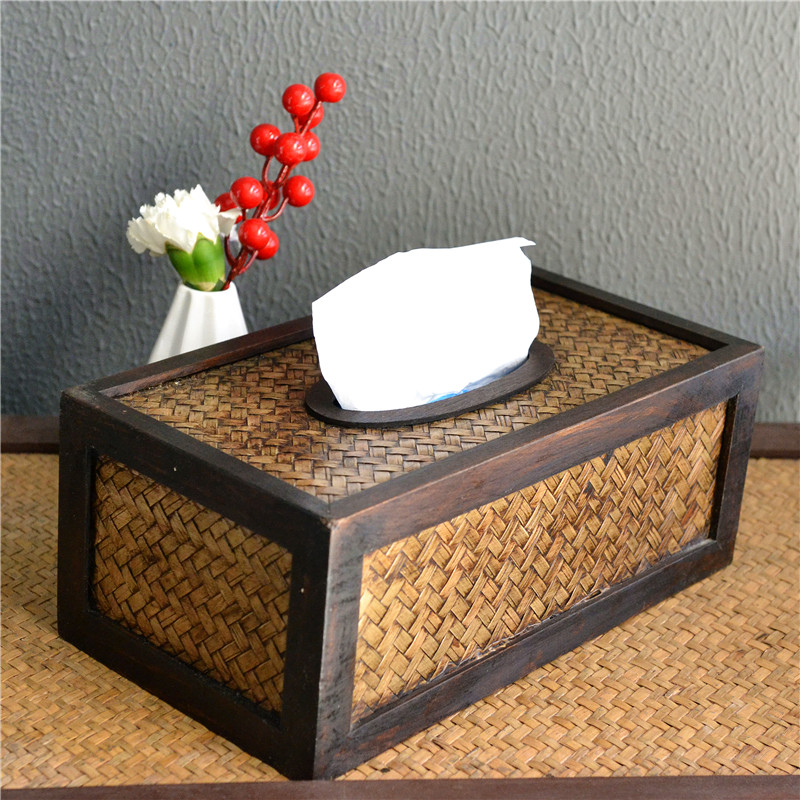 Thailand imported household bamboo woven rectangular large toilet paper box Southeast Asian style and tissue box facial tissue box 150 pumping