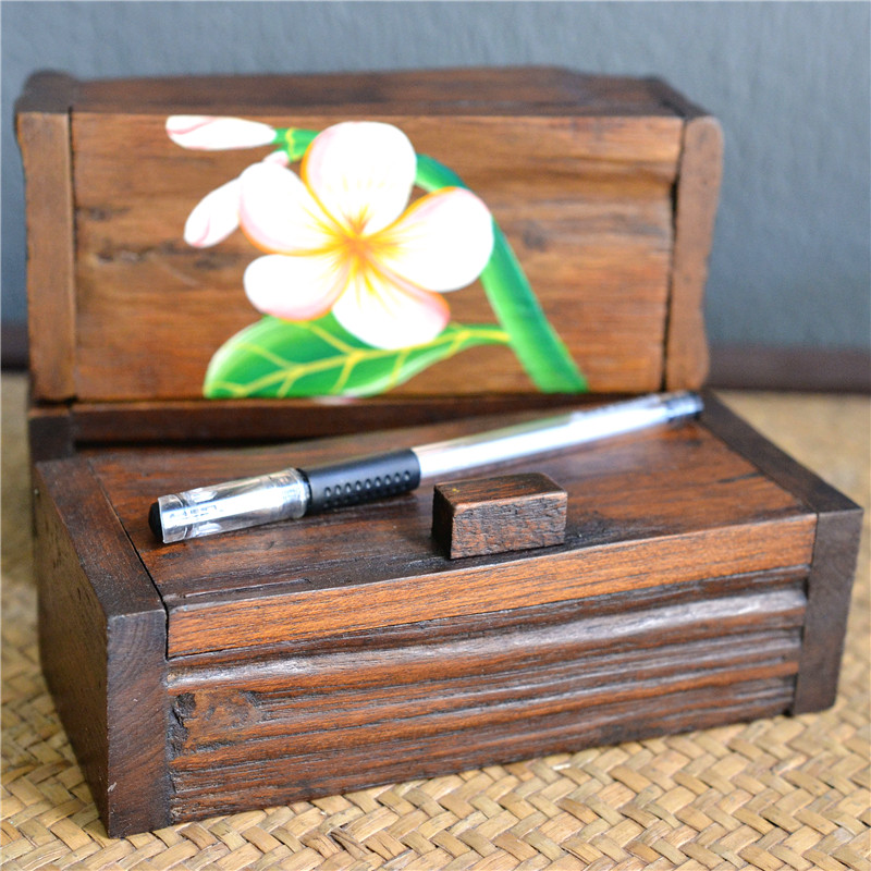 Thailand imported solid wood with lid square storage small box desktop jewelry box stationery box retro creative Southeast Asia