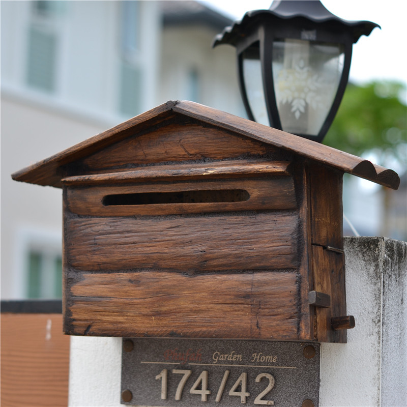 Thailand home accessories solid wood creative wall hanging wall letterbox old wood outdoor mail letter letterbox villa gate