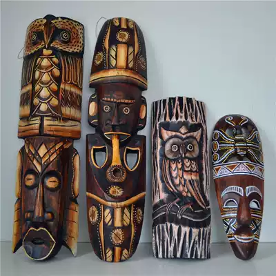 Thai solid wood carving African mask decoration Southeast Asia hanging jewelry pendant wall bar creative hand-painted wall decoration