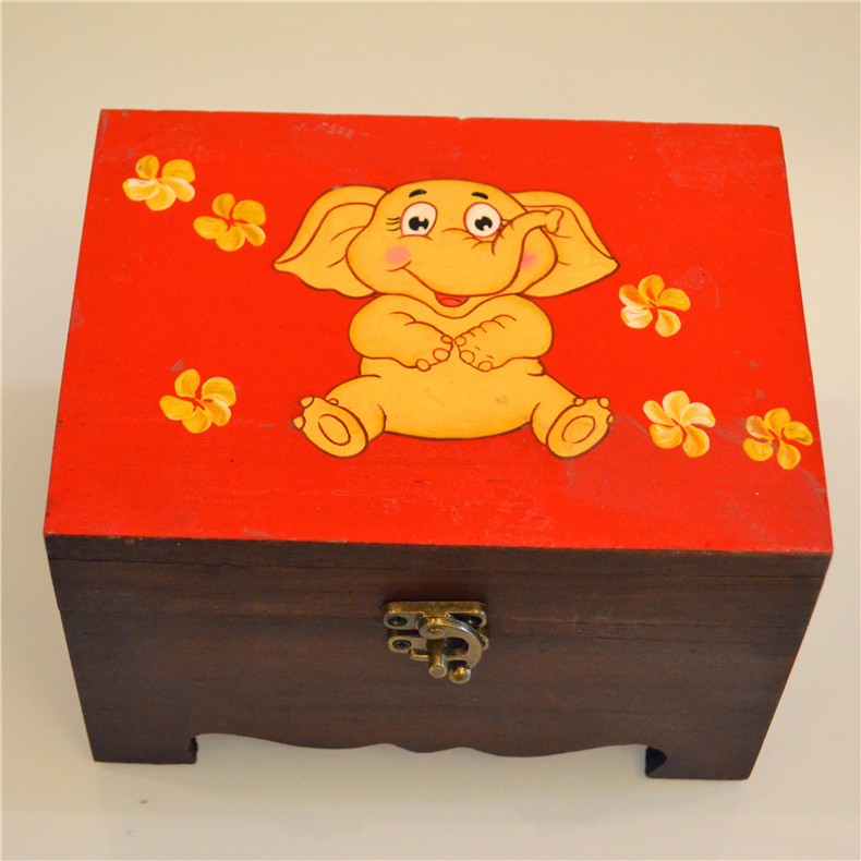 Poetry Maha Thai Overseas Crafts Gifts Swing Accessories Storage Box Wooden first decorated box Retro wood Hand-painted Jewelry Cabinet Creativity