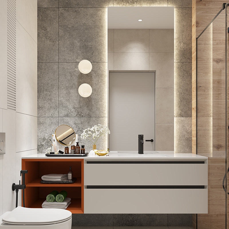 Modern Minimalist Rock Board Bath Room Cabinet Makeup Room Intelligent Hand Wash Wash Terrace Washbasin Cabinet Combination Custom Bath Cabinet