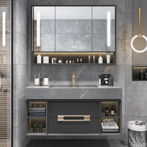 Modern minimalist rock board integrated basin bath cabinet light lavish solid wood washroom washbasin washbasin wash table combination