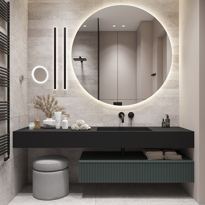 Modern minimalist rock board integrated basin Baths cabinet Composition Handwashing pool washbasin washbasin washstand Bathroom Cabinet Solid Wood Custom-Taobao