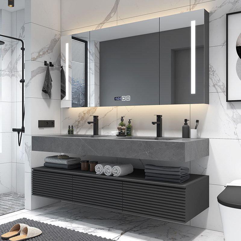 Rock board integrated basin Baths cabinet Composition Smart hand washing pool washout terrace basin cabinets Nordic light and luxurious make-up room washstand