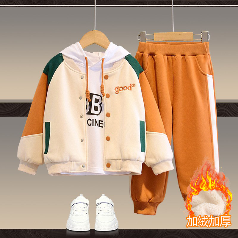Детская осенняя одежда плюс бархатный бейсбольный форменный костюм для мальчиков, весенне-осенний спортивный костюм для отдыха, новинка 2025 года, детская одежда, тренд детской одежды