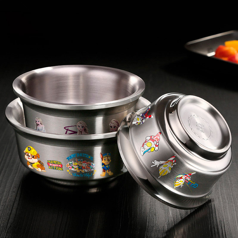 Parents - children bowl dinosaurs household suit stainless steel 304 baby eating anti - wrestling bowl engraved food grade