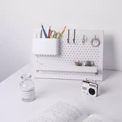 Non-perforated hole board desktop support telescopic rod brass color Nordic wind shelf Workbench decorative partition