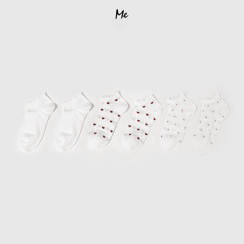 Me【Sweetheart Girl Socks (Set of Six Pairs)】Organic Cotton Breathable Lace Girly Socks Mehs2524