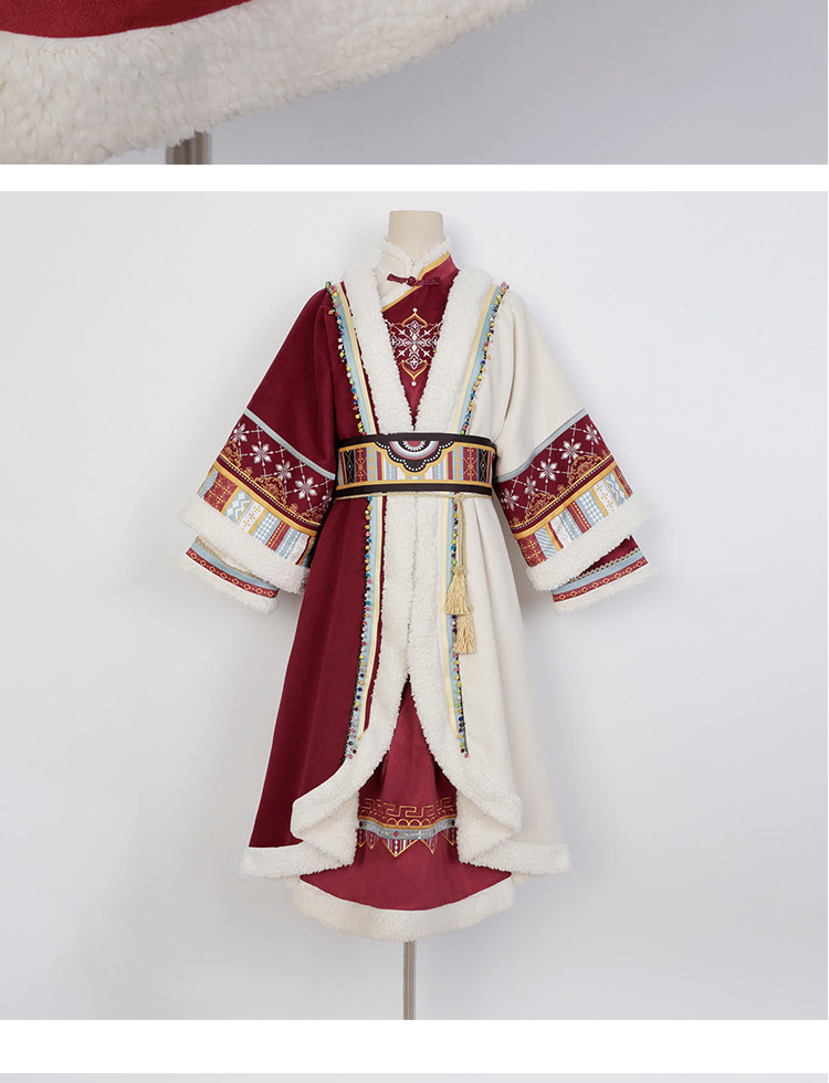 Китайцы одежда наборы 原创藏枫改良汉服女中国风秋冬汉元素少女民族风加绒藏袍披风套装