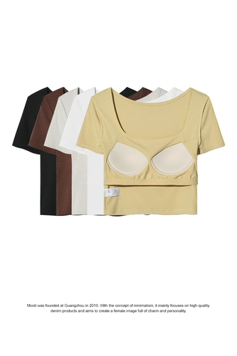 Галстук, мягкий трикотажный топ с чашечками, базовая футболка с коротким рукавом, французский стиль, квадратный вырез