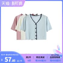 Thin sheet of ice silk knit cardiovert woman short sleeve T-shirt female summer 2022 new V collar hollowed-out small sub-cardiovert blouse