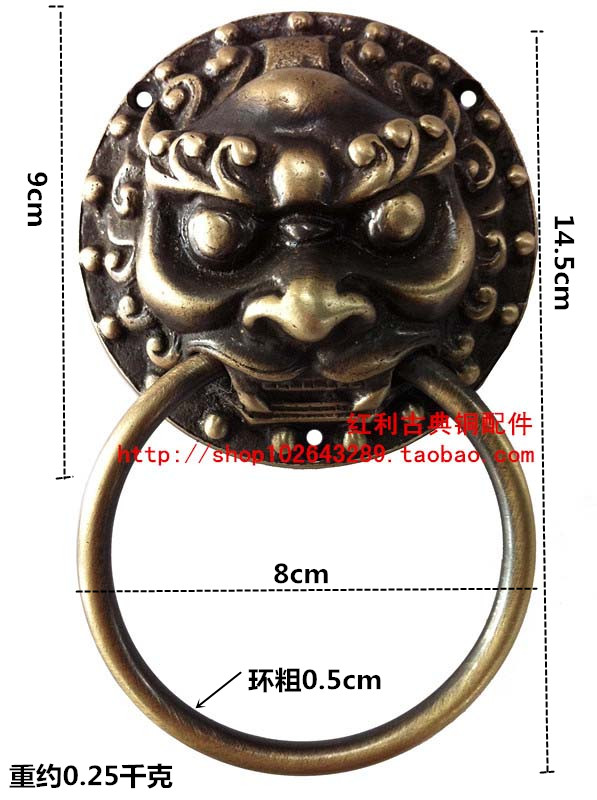 Chinese pure bronze imitation ancient lion head beast head handle door pull ring retro tiger head bronze door ring classical building decoration