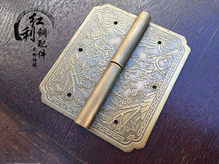 Antique furniture cabinet door hinge hinge Chinese style door window sash Leaf Pure Copper Hinge Wardrobe Top Case Cabinet Carved Hinge