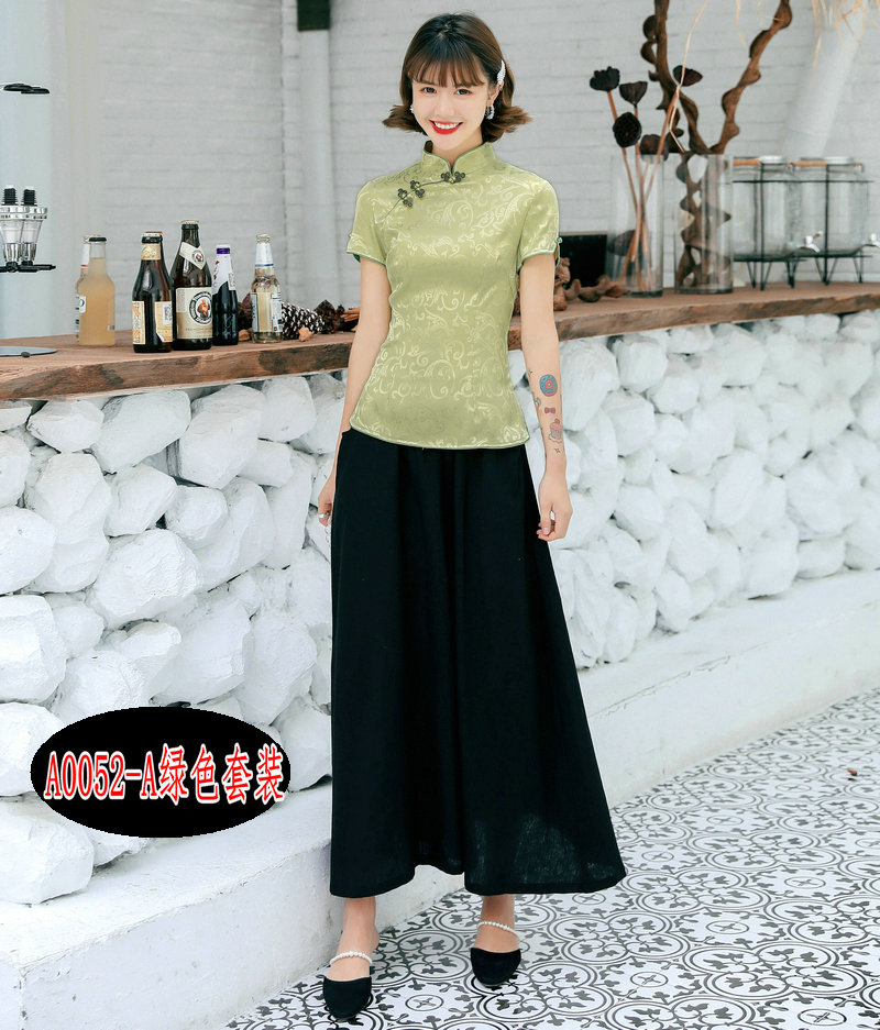 Jade Yu xiu cải thiện retro uptea bông sườn xám đầu kiểu Trung Quốc retro Tang ăn mặc quần áo nữ quần áo làm việc Zen trà quần áo