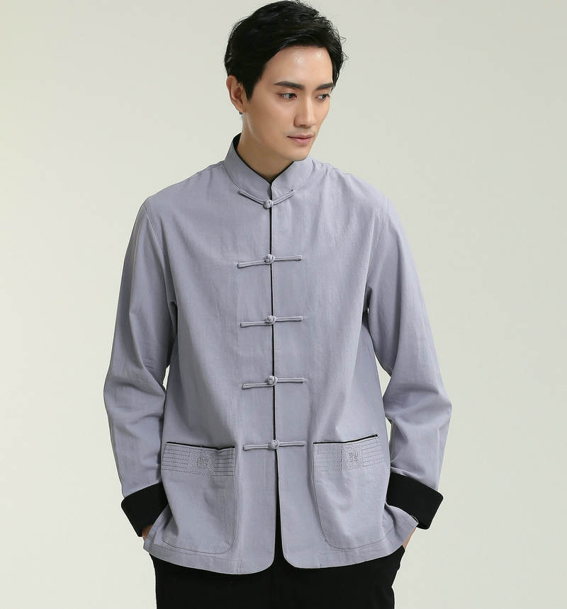 Mùa xuân và mùa thu nam giới Cotton và linen Retro Tang phù hợp với nam Áo dài tay Áo quốc phục Trang phục nhỏ Tuổi trẻ Trà Quần áo Quần áo bảo hộ lao động nam đồ bộ đẹp
