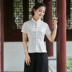 Mùa hè ren Trung Quốc phụ nữ váy sườn xám đầu Tang ngắn tay cổ điển trà văn học quần áo bảo hộ lao động hàng đầu 