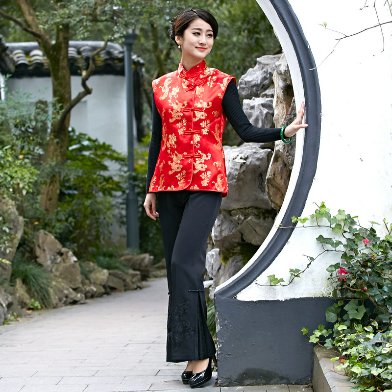 Lễ hội thổ cẩm kiểu Trung Quốc đơn vest phù hợp với phụ nữ vest vest mùa xuân và mùa thu dịch vụ trà catwalk trình diễn trang phục áo vest nữ hàn quốc