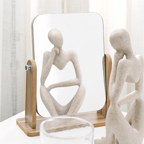 Wooden reversible desktop makeup mirror for dressing high-definition dormitory desktop large size portable and simple design