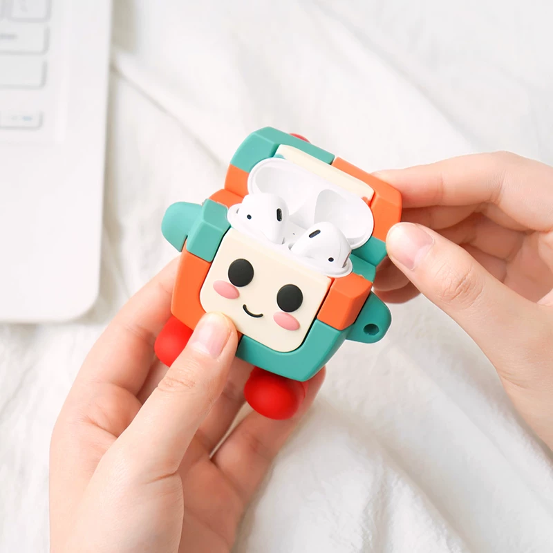 Apple, robot, headphones, wireless cartoon silicone protective case, pro2, 3, bluetooth