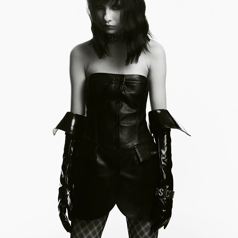 Extra-Long Leather Gloves, 65cm, with a Turned-Up Collar, Rolled Edges, Double-Sided Large Cutout, Extra-Long Black Faux Leather for Photography and Runway Shows