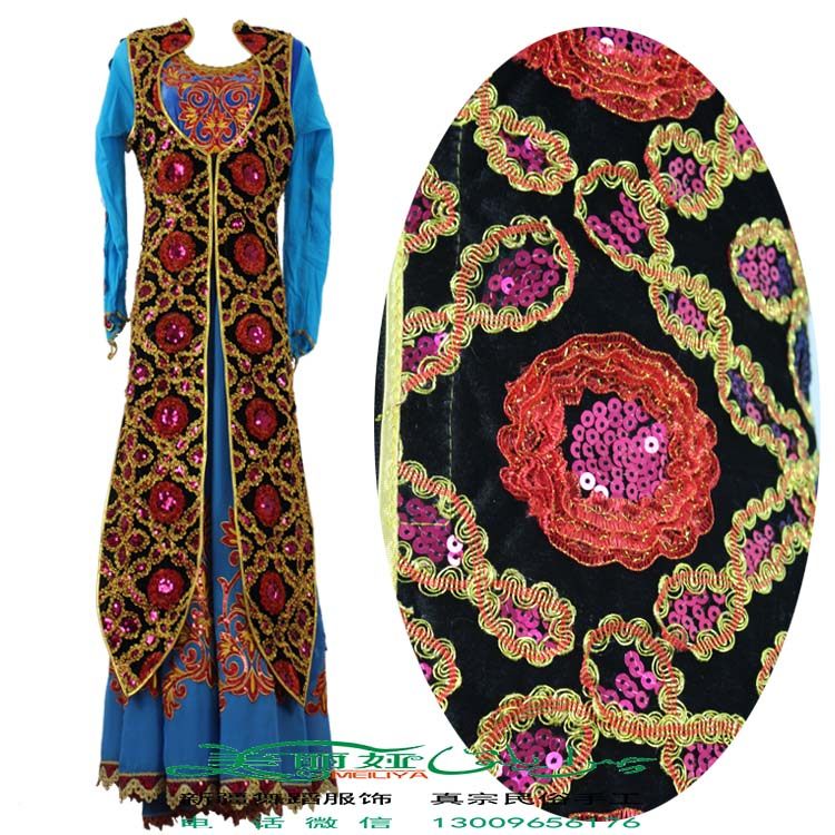 Xinjiang dance costumes Uighur ethnic minority dance performance costumes two-wear mid-length vest women's adult