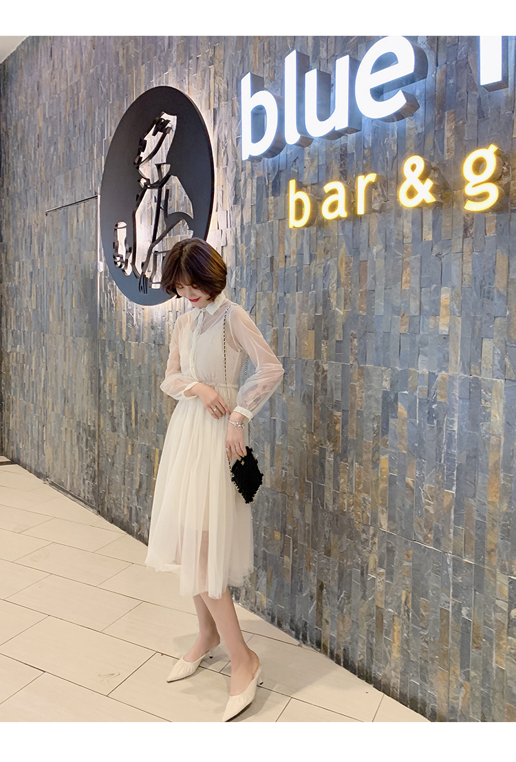 VK旗艦店 韓系氣質收腰蕾絲網紗修身套裝長袖裙裝