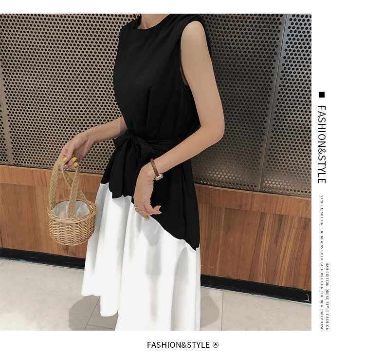 DABI 韓系時尚下擺不規則拼接無袖洋裝 DABI 韓系時尚下擺不規則拼接無袖洋裝