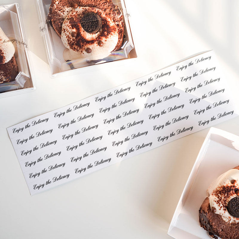 Long strip transparent English sticker baked dessert cake thousand layer mousse mung bean cake packaging box packaging sealing decoration