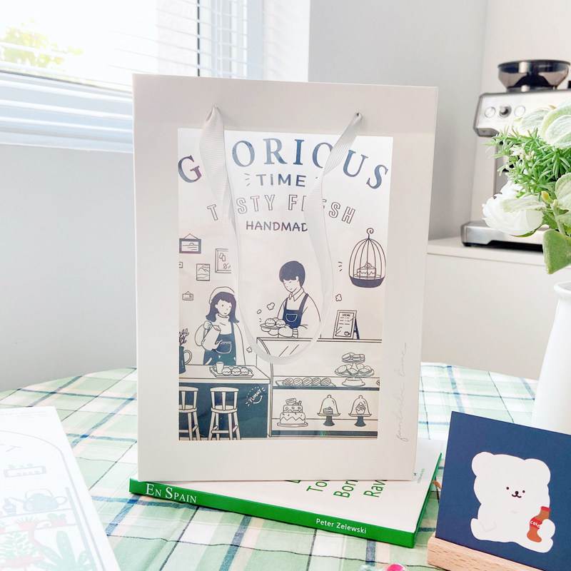 ins net red open window transparent shop window gift handbag son baking bread egg yolk crisp chic women's day packaging