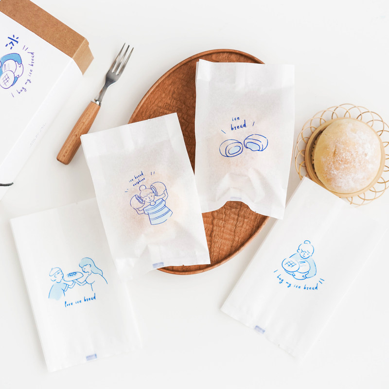 Blue hand-painted pattern white Japanese-style ice bread bag cotton paper packaging bag red bean baking independent packaging machine seal