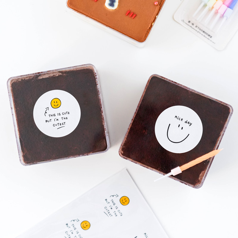 Korean ins style large smiley sticker dessert mousse taro round burning fairy grass cake packaging box sealing decoration
