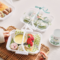 ins wind hand 6 grain green group box baking macaron cake picnic desserts for afternoon tea takeaway plastic packaging