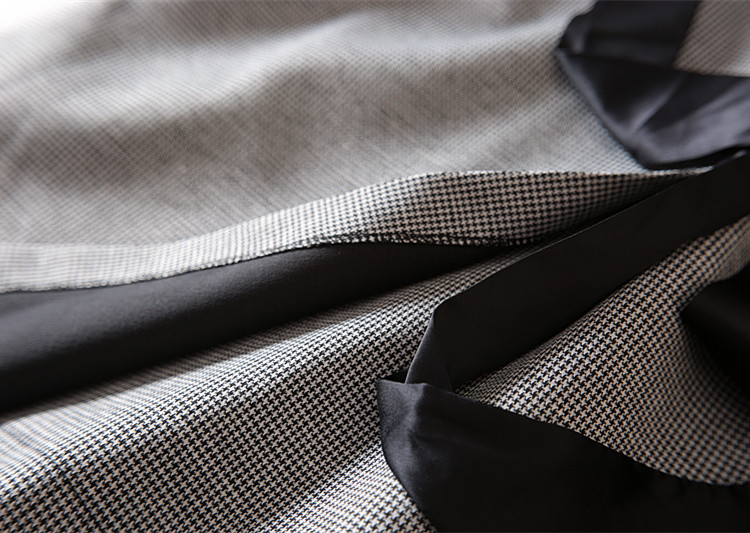 Xu hướng thời trang châu Âu và Mỹ rắn màu Houndstooth khí chất không đều hem Slim eo cao eo thon mùa thu và mùa đông 	váy suông cột dây eo