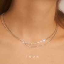 TWOR 1980S bright streamer smart Diamond shiny s925 silver double layer necklace light luxury choker female