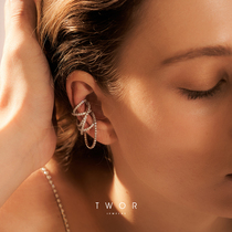 TWOR original design 1980s brilliant streamer S925 silver retro smart diamond chain multi-layer ear clip