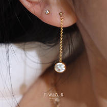 TWOR original design American 14K gold gold-clad lines zircon exquisite earrings