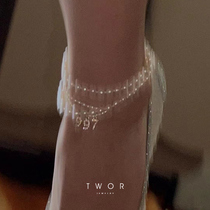 TWOR handicraft workshop original design diamond-studded Digital Year natural pearl anklet female holiday