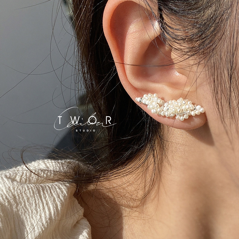 TWOR niche design custom s925 silver natural freshwater small pearl Japanese rice beads beaded earrings for wedding