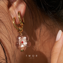 TWOR summer fun series Honey pink glazed flower handmade earrings