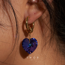 TWOR original design retro deep blue crystal Love earrings handmade