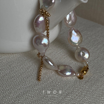 TWOR natural texture natural baroque pearl imported 14K gold gold bracelet magnetic buckle