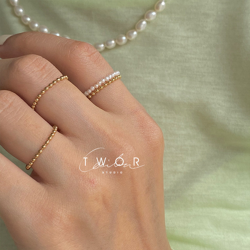 TWOR original hand made for US 14k bag gold small gold pearl chain ring Jane Joins lukewarm wind laminated ring