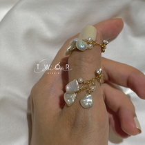 TWOR original hand made American 14K gold baroque pearl earrings female petal earrings exquisite simple